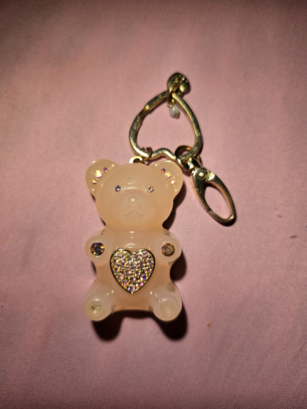 Betsey Johnson Teddy Bear Rhinestone Keychain Bag Charm Gold Tone